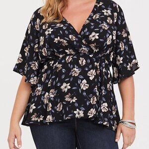Torrid Blue Floral Lily Babydoll Georgette Surplice Blouse 3x
